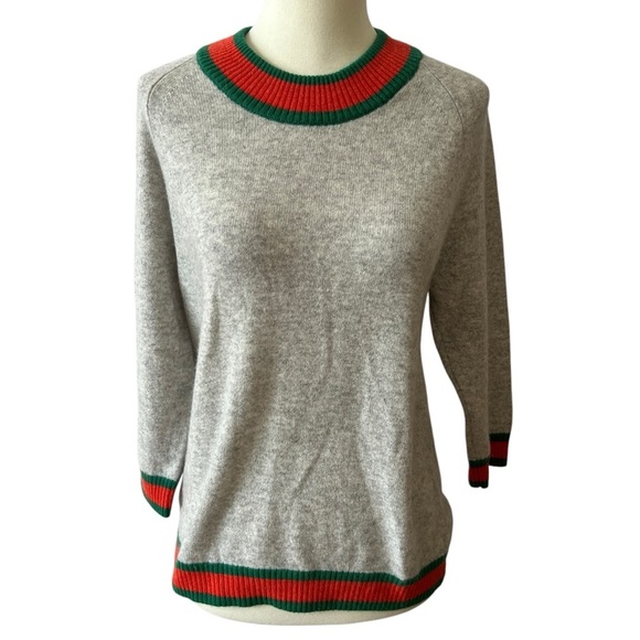 MINNIE ROSE CASHMERE SWEATER M CREWNECK 3/4 SLEEVE PREPPY VARSITY LUXURY SOFT - Picture 1 of 11